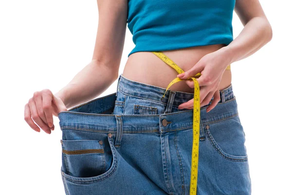 Concept of dieting with oversized jeans — Stock Photo, Image