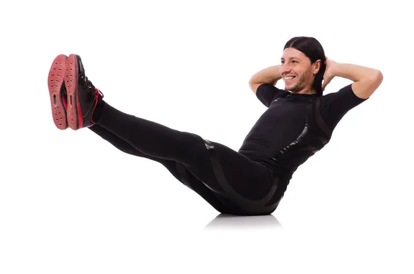 Jovem Fazendo Exercícios Isolados Branco — Fotografia de Stock