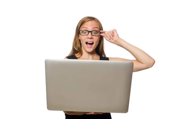 Nő laptop elszigetelt fehér — Stock Fotó