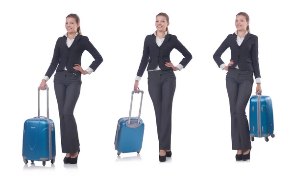 Donna con suitacasi che si prepara per le vacanze estive — Foto Stock