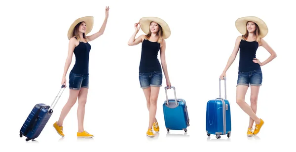 Donna con suitacasi che si prepara per le vacanze estive — Foto Stock