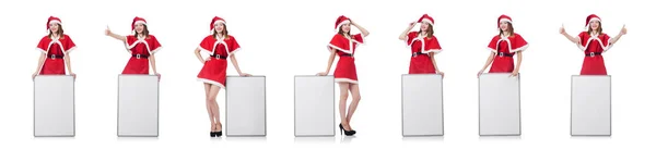 Young woman in red santa costume on white — Stock Photo, Image