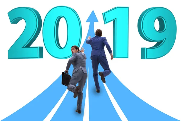 Businessman running into year of 2019