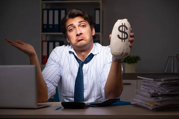 Young Financial Manager Working Late Night Office — Stock Photo, Image