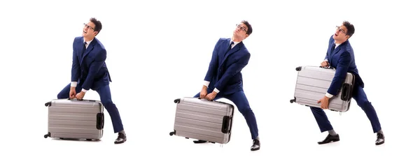 Бізнесмен стикається з надлишковими витратами через важку валізу — стокове фото