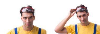 Müteahhit çalışan beyaz arkaplanda izole edildi