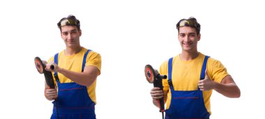 Beyaz arka plan üzerinde izole sander çalışanla yüklenici