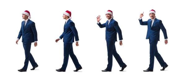Jonge busnessman dragen KERSTMUTS in Kerstmis concept op wit — Stockfoto
