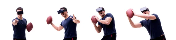 Manlig amerikansk fotboll spelare bär virtual reality Vr-glasögon — Stockfoto