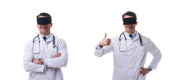 Doctor wearing 3d virtual reality glasses on white — Stock Photo, Image