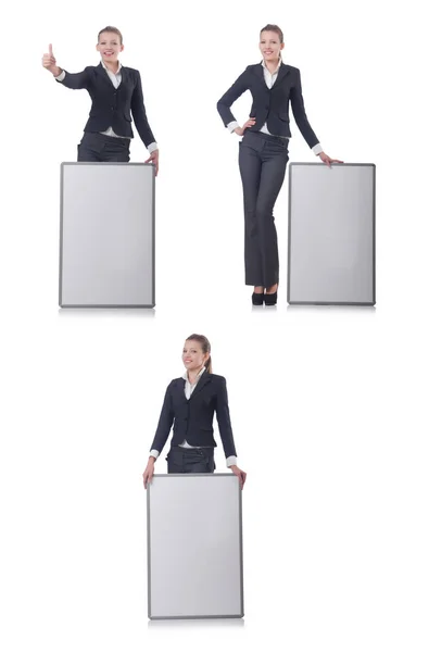 Woman businesswoman with blank board on white — Stock Photo, Image