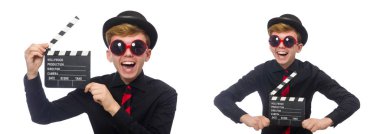 Beyaz izole clapper kurulu ile pozitif çocuk