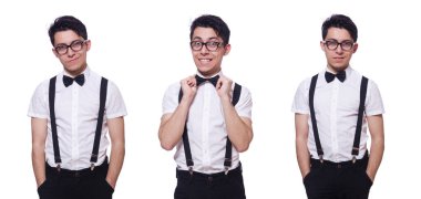 Komik adam üzerinde beyaz izole