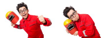 Beyaz üzerine izole komik kaynakçı