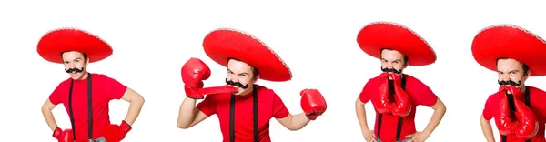 Divertido mexicano con guantes de boxeador aislados en el blanco — Foto de Stock