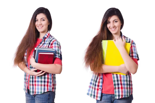 Ung kvinnlig student isolerad på den vita — Stockfoto