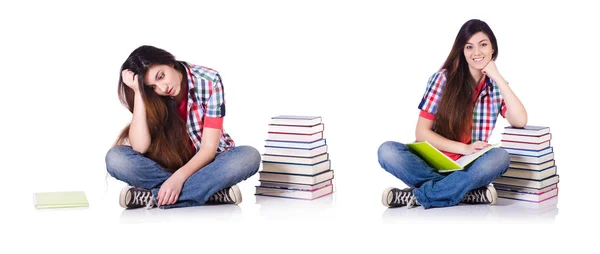 Jonge vrouwelijke student geïsoleerd op de witte — Stockfoto