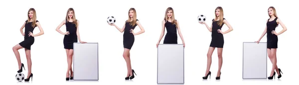 Donna con calcio su bianco — Foto Stock