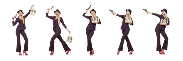 Γυναίκα γκάνγκστερ με όπλο σε vintage έννοια — Φωτογραφία Αρχείου