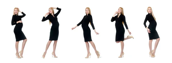Mujer bastante embarazada en vestido negro aislado en blanco — Foto de Stock