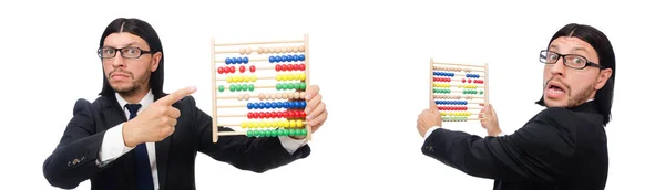 Vtipný muž s kalkulačkou a abakusem — Stock fotografie