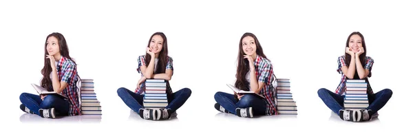 Μαθητής με βιβλία απομονωμένα σε λευκό — Φωτογραφία Αρχείου