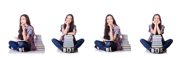 Estudante com livros isolados sobre branco — Fotografia de Stock