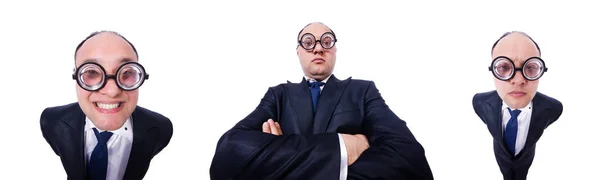 Hombre divertido con gafas aisladas en blanco — Foto de Stock