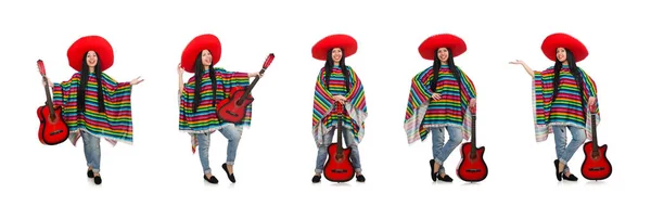 Mulher mexicana guitarrista em branco — Fotografia de Stock