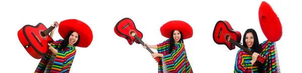 Kvinnan mexikansk gitarrspelare på vit — Stockfoto