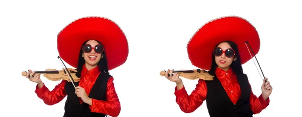 Мексиканка со скрипкой, изолированной на белом — стоковое фото