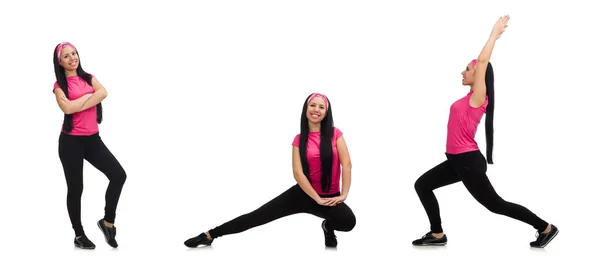 Woman doing exercises on white — Stock Photo, Image