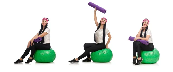 Young woman exercising with swiss ball — Stock Photo, Image