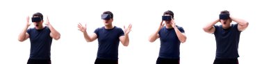 Sanal gerçeklik Vr gözlük izole o giyen genç yakışıklı adam
