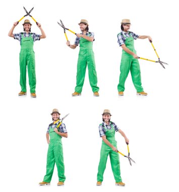 Beyaz izole makası ile komik adam