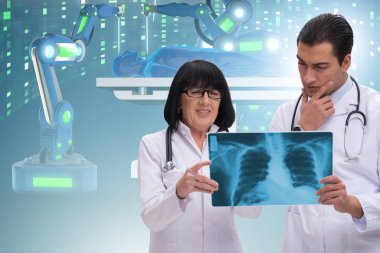 Teletıp konseptinde iki doktor.