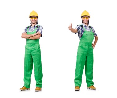 Sanayi işçisi beyaz arka planda izole edilmiş.