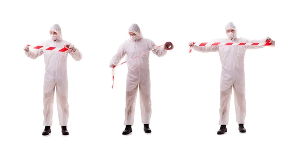 Forensic specialist in protective suit isolated on white — Stock Photo, Image