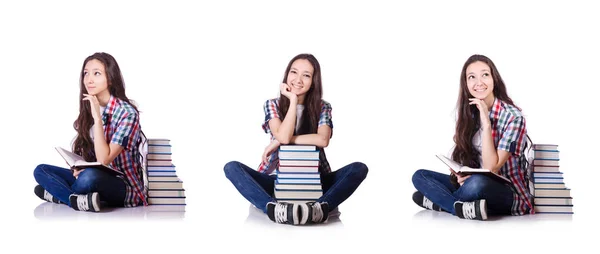 Studente con libri isolati su bianco — Foto Stock