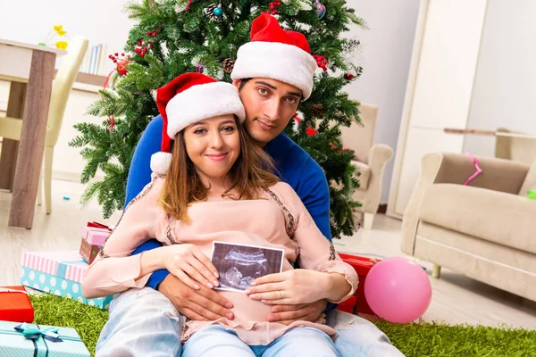 Femme enceinte céleste noël avec mari — Photo