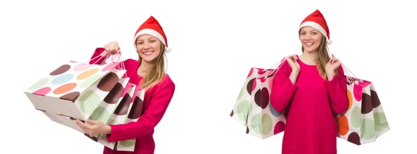 Mujer joven en el concepto de compras de Navidad —  Fotos de Stock