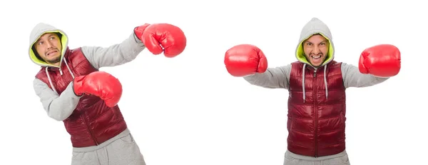 Mann trägt Boxhandschuhe isoliert auf weißem Grund — Stockfoto