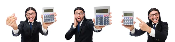 Homme avec calculatrice isolé sur blanc — Photo