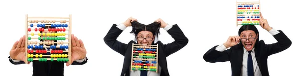 Funny man with calculator and abacus — Stock Photo, Image