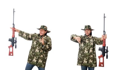 Asker beyaz izole silah ile