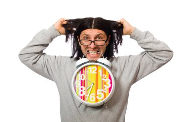 Komik adam sabah beyazın üzerinde uyanıyor.