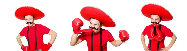 Divertido mexicano con guantes de boxeador aislados en el blanco — Foto de Stock