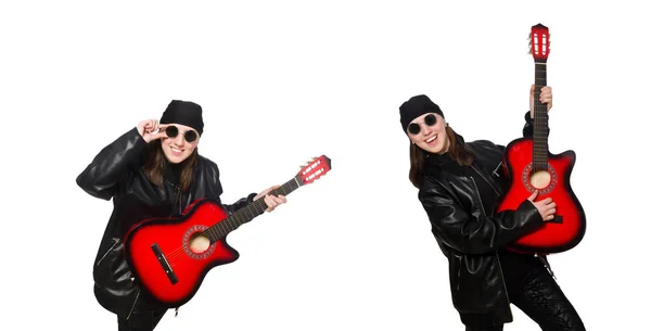 Young guitar player isolated on the white — Stock Photo, Image