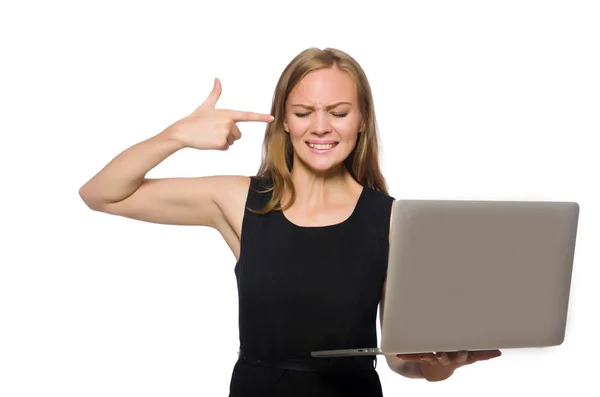 Mujer con portátil aislado en blanco —  Fotos de Stock