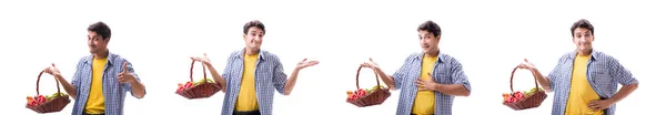 Человек с корзиной фруктов и овощей — стоковое фото